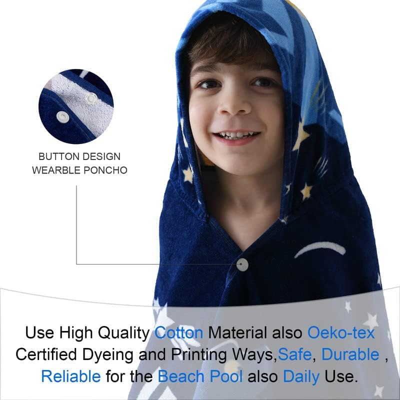 VOOVA & MOVAS Toddler Bath Towel with Hood for Kids Age 3-8, 30''X50, Soft | Thick | Absorbent Cotton Wrap Blanket, Beach, Pool, Swim | Bath Use, Dinosaur Under The UFO - Image 2