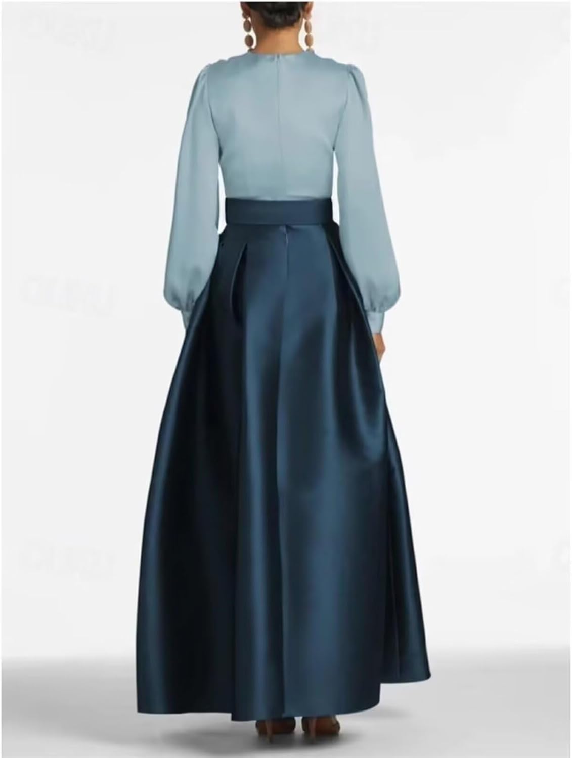 Women's V Neck Long Sleeves Prom Dresses with Pockets Satin Ball Gowns LZ-011 - Image 3