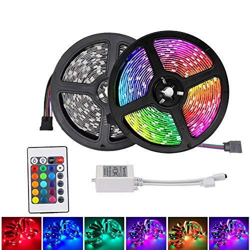 RGB SMD 3528 LED Strips Lights - MASO 10M LED Color Changing Rope Lights+24key IR Remote Controller + DC 12V UL Power Adapter for Car Home Christmas Wedding Party DIY Decoration