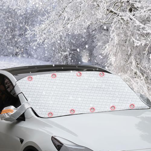 LOCOPOW Car Windshield Cover For Winter,Heavy Duty Ultra Thick Protective Windscreen Cover,Windscreen Cover Snow, ice, frost, sun, UV, dust resistant Pefect Fit for Cars SUVs All Years (245x110cm)