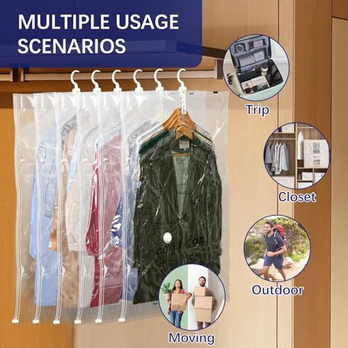 Gucass 6er Vakuumbeutel für Kleidung, 110 x 70 cm Vakuumbeutel Hängende, Vakuumierbeutel Kleidung mit pumpe, Platz sparen Kleiderschrank Organizer, Vacuum Bags for Clothing, Anzüge, Mäntel, Jacken