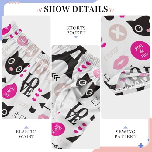 Black Cat Eiffel Tower Boys Long Pants Soft Trousers Elastic Waist Kids Lounge Bottoms with Pockets S-XL4