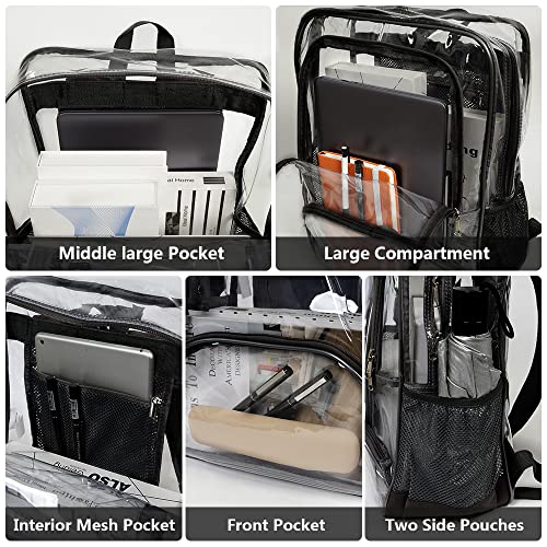 Clear Big Large PVC Laptop Transparent Backpack Heavy Duty Bookbag See Through Backpacks for Work Stadium Sporting (Black)3