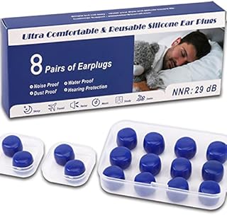 Full Energy Silicone Ear Plugs for Sleeping Noise Cancelling Reusable,Earplugs for Sleep,Shooting,Traveling,Working,Swimming,Studying and so on,29DB Higher NRR,8 Pairs(Navy Blue)