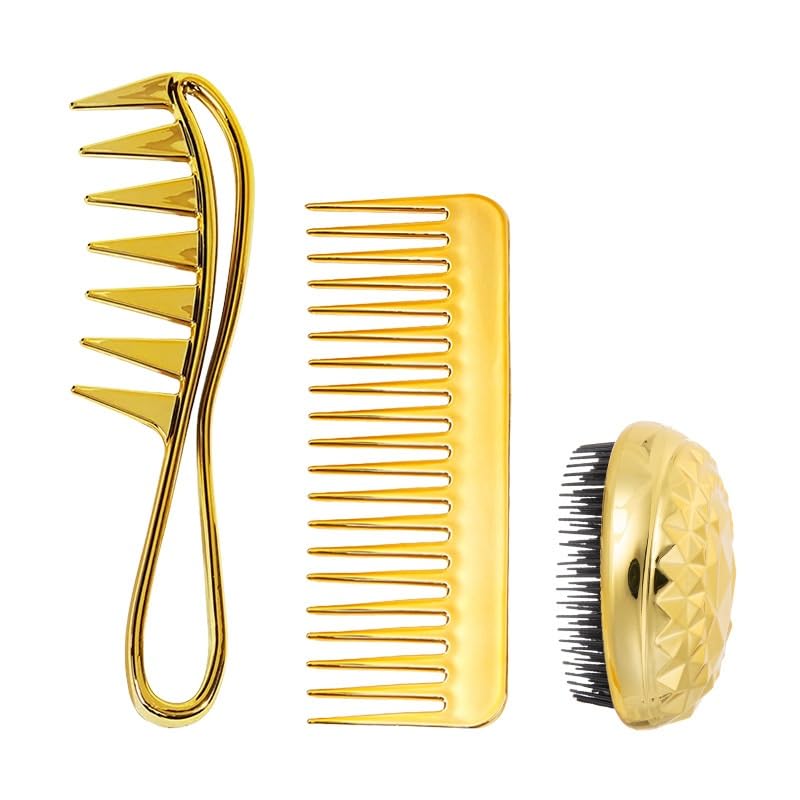 Household Smooth Fluffy Styling Comb Electroplated Golden Cleaning Set
