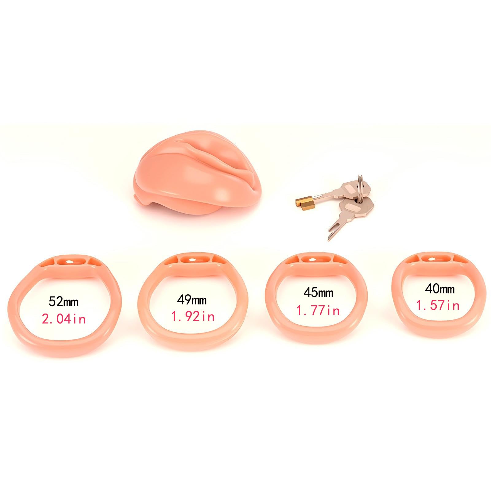 Jouet Adulte Cage de Chasteté pour Pénis avec Mini-Serrure et 4 Anneaux Différents Sex Toys Homme Sissy Chastity Cage Man Légère en Résine et Silicone avec Ceinture pour Attacher le Pénis (Complexion)