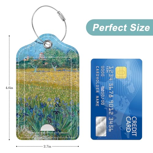 Rimilak 3 Pcs PU Leather Luggage Tags for Suitcase, Travel Cruise Luggage Tag with Privacy Flap, Name ID Label and Metal Loop for Women Men Baggage Handbag School Bag Backpack, Field Tree