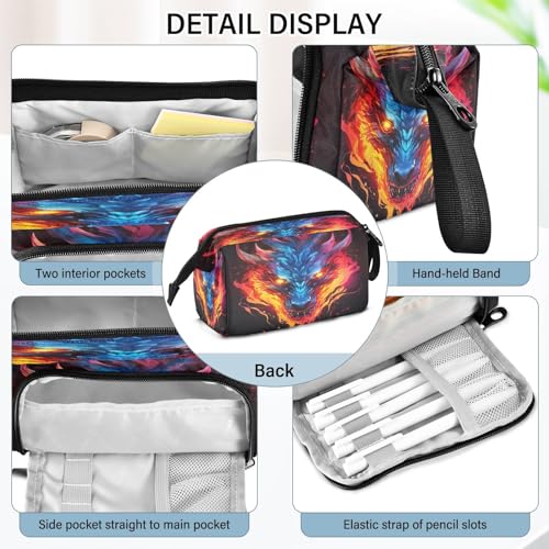 Image of Dragon Fire Pencil Case Pouch Big Capacity Pencil Bag Box Organizer Pen Case with Handle Stationery Organizer for Girls Boys Women Kids Adults School