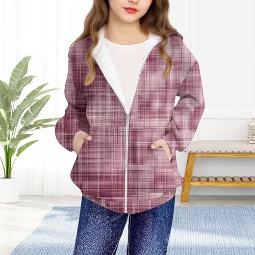 DDAPJ pyju Full Zip Hoodie for Girls Fashion Plaid Long Sleeve Oversized Sweatshirts Cute Jackets with Pockets 4-12 Years4