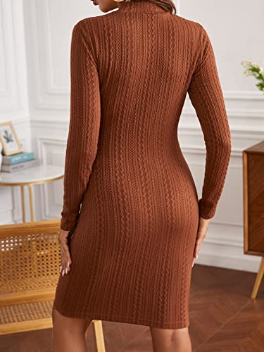 Soly Hux Women's Maternity Cable Knit Mock Neck Sweater Bodycon Mini Dress Casual Long Sleeve Pencil Dresses Solid Rust Brown S #TOP1