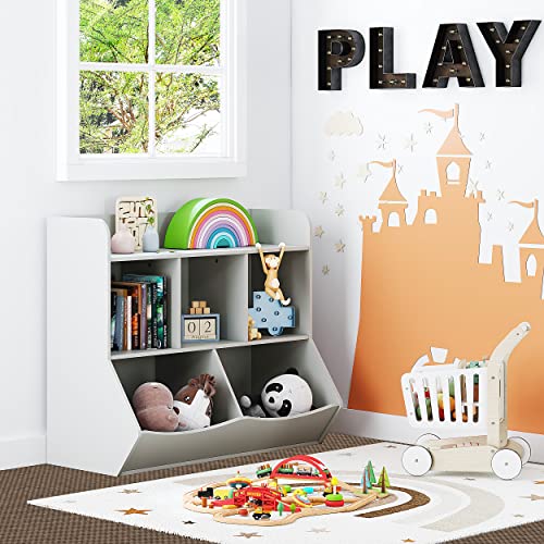 Image of A1 Craft Toy Storage Organizer with Bookshelf, 5-Cubby Children's Toy Shelf, Toy Storage Cabinet, Suitable for Children's Room, Playroom, Hallway, Kindergarten, School Color: Gray