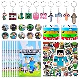 For Pixel Style Birthday Party Supplies, 90pcs Party Favors for , Includes 50 Stickers, 10 Gift Bags, 10 Wristbands, 10 Keychains, 10 Badges.