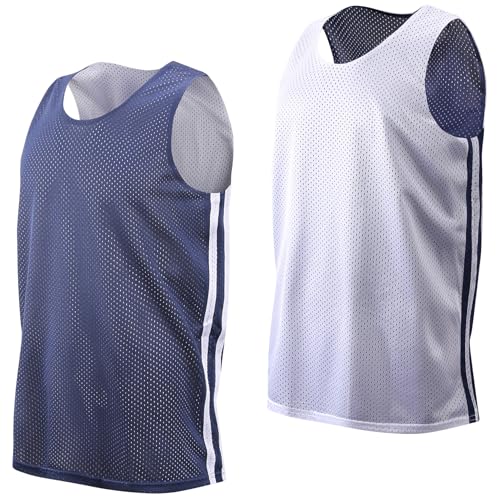 JOKHOO Reversible Men's Mesh Athletic Basketball Jersey Single for Team Scrimmage (Navy/White,Large)