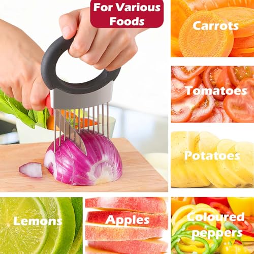 JAYVAR Onion Holder for Slicing, Onion Cutter Vegetable Chopper, Stainless Steel Tomato Potato Slicer, Meat Tenderizer Tool, Convenient Grip Food Slicer Assistant, Food Slice Guide for Vegetable Fruit by JAYVAR - Image 5