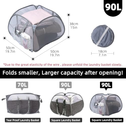 Collapsible Laundry Basket, 90L Foldable Pop-Up Laundry Hamper with Handles image 5