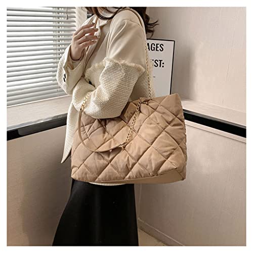 Image of GRPKSSIB Quilted Tote Bag Soft Nylon Shoulder Bag Lightweight Puffer Padding Handbag Puffy Hobo with Chain for Women