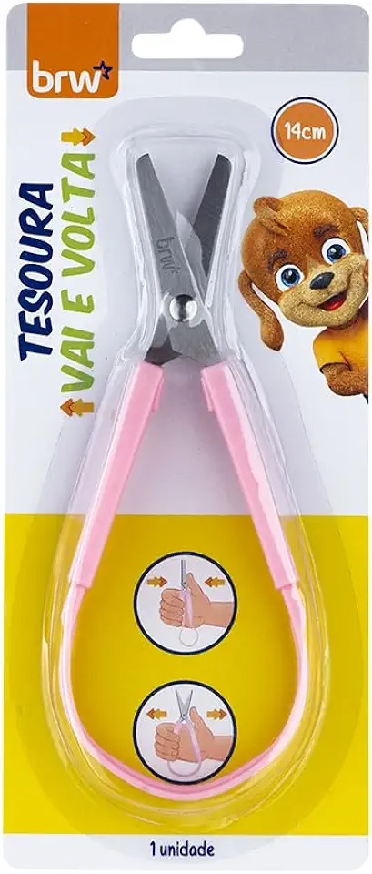 BRW Tesoura Infantil De Aço Vai E Volta Rosa