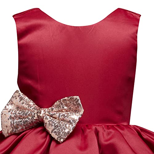 Image of Hopscotch Girls Polyester and Viscose Sleeveless Solid Party Dress in Maroon Color