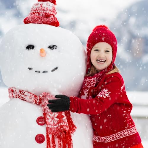 Image of ONESING Kids Knit Gloves - Stretchy Gloves for Boys Girls Winter, Solid Finger Gloves for Children