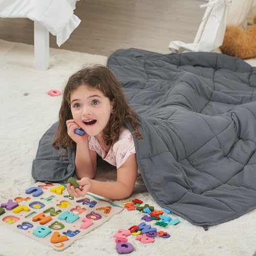 Weighted Blanket Kids 10lbs, 40"x60", Twin Size Cooling Heavy Throw Blanket for 80-120lbs, Microfiber Soft Thick Big Blankets Weighted Comforter Breathable Gift for Sleeping, Grey