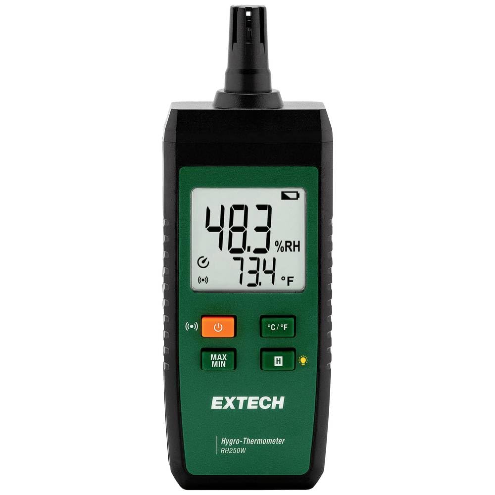 Extech RH250W Hygro-Thermometer with ExView App Connectivity | RH 0-100%, temp -10 to 60C (14-140F), ExView app, up to 90m wireless, second display on mobile, datalogging