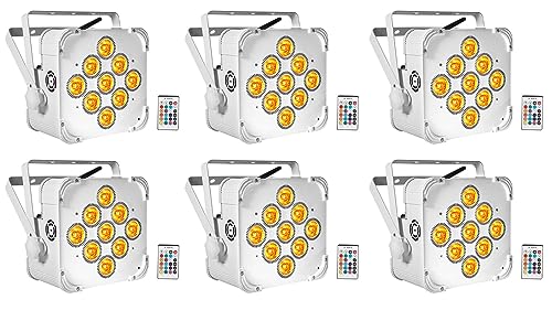 6 Rockville Best PAR 60 White Rechargeable Wash Up-Lights Wireless DMX+RGBWA+UV