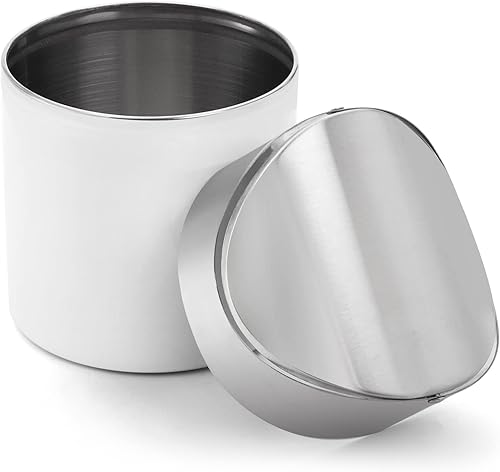 Miniatura 4 de ZOOFOX Paquete de 2 mini basureros de acero inoxidable blanco con tapa oscilante, pequeño bote de basura para encimera para el hogar, oficina,