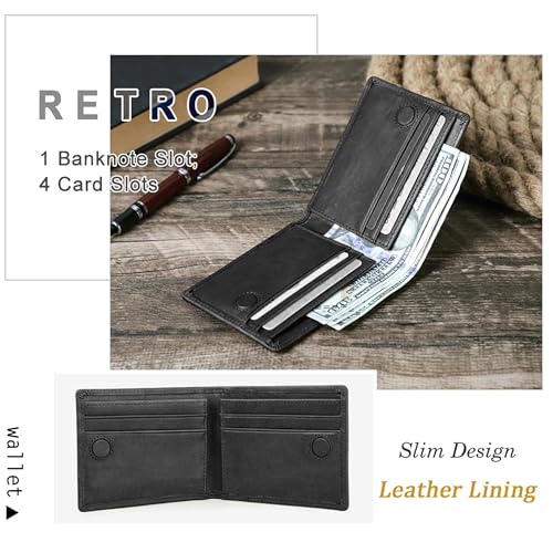 Image of Contacts Genuine Leather Wallet for Men | Slim Bifold Wallet with Magnetic Closure | 4 Card Slots & Cash Compartment | Premium Black Leather Wallet