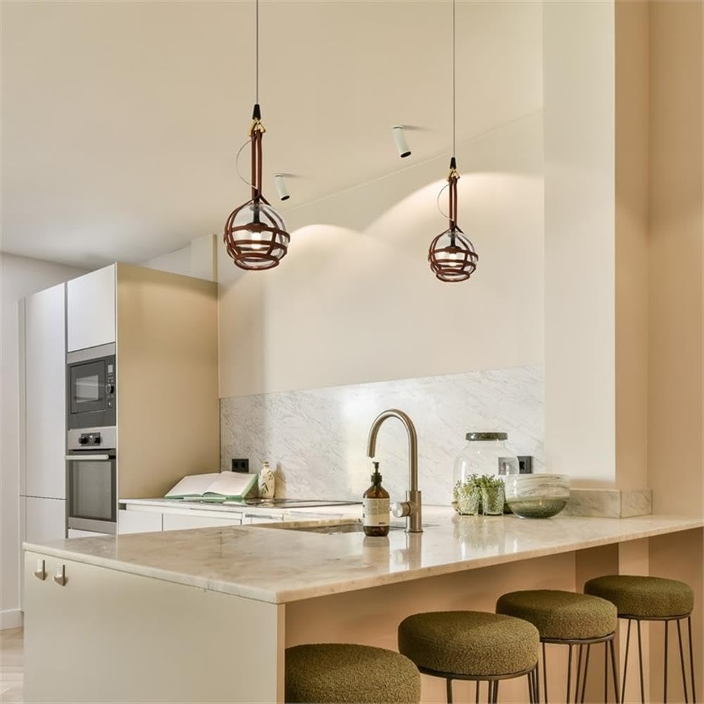 Pemberly Row 7" Integrated LED Pendant Light, Antique Brass Finish, Aluminum with Clear Glass Ball Shade, Adjustable Height, Dimmable Ambient Lighting, ETL Certified Modern Ceiling Fixture