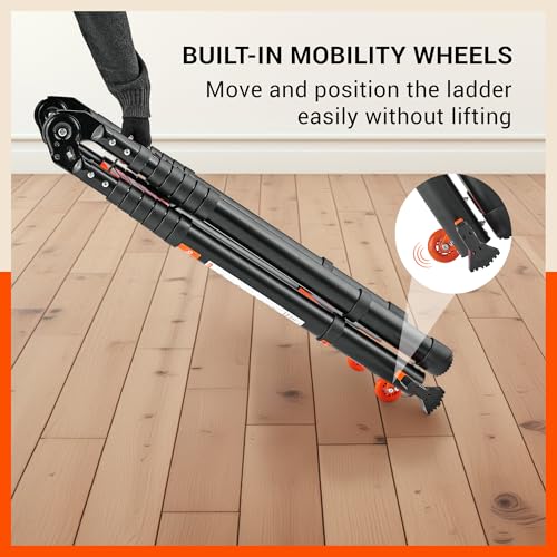 Image of Bathla 18.5 Ft A-Type Foldable Steel Telescopic Ladder with Support Wheels | Portable, Compact & Multipurpose Ladder for Home, Industrial and Outdoor Use