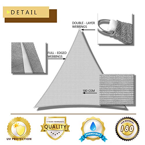 Coarbor 12'X12'X12' Sun Shade Sail Triangle 180Gsm Heavy Duty Fabric Cloth Screen For Patio Garden Yard Deck Pergola Canopy Water Permeable & Uv Resistant Customize (Light Gray) #TOP2