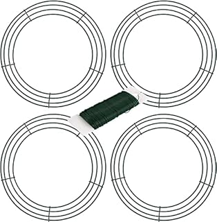ECHG 4Pcs 16inch Wire Wreath Frame Rings with Green Flexible Florist Craft Wire for DIY Christmas Thanksgiving Day New Year Wreaths Decoration