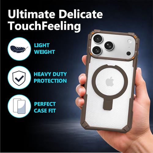 Image of AIBEX Transparent Back Cover Compatible for iPhone 17 Pro Max| Mag-Saf Magnetic Ring Kickstand | Shockproof Dual Layer Military Grade Drop Protection Armor Case| Wireless Charging Support - Brown
