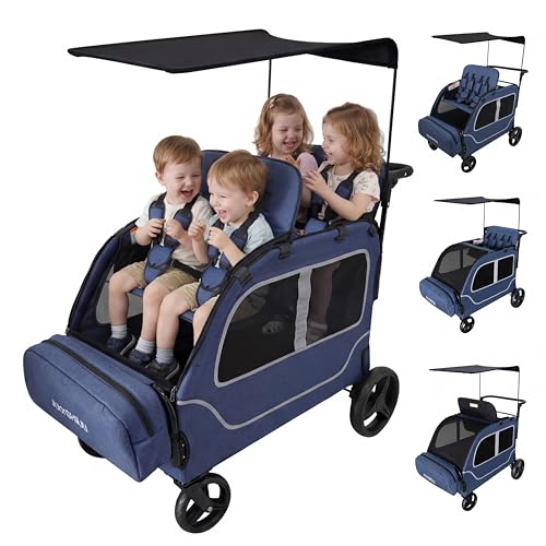 Car-Shaped 4-Seater Stroller Wagon with Canopy