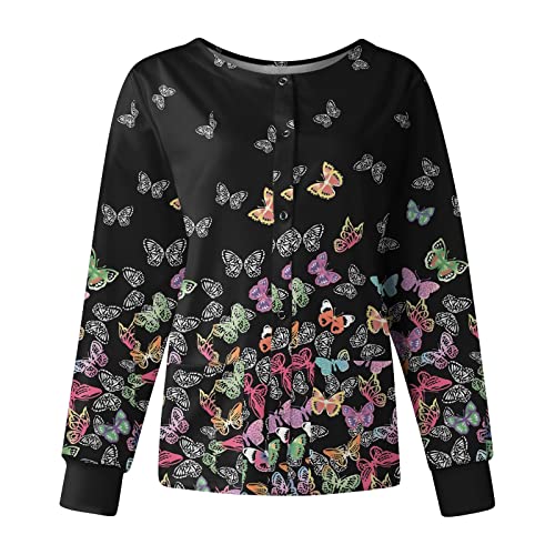 Printed Scrub Jackets for Woman Print Long Sleeve Plus Size Womens Scrubs for Women Nursing Jacket with Pockets