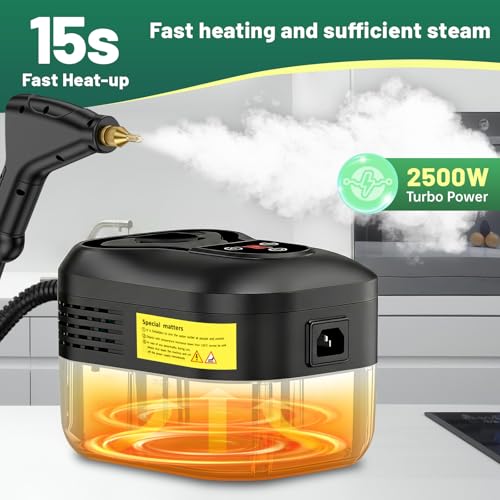 Image of 2500W Handheld Steam Cleaner, 15s Fast Heat-Up High Temp Pressurized Steamer, 1.2L Large Tank, Portable Steam Cleaning Machine for Home, Kitchen, Bathroom, Car, Grout & Furniture (Black)