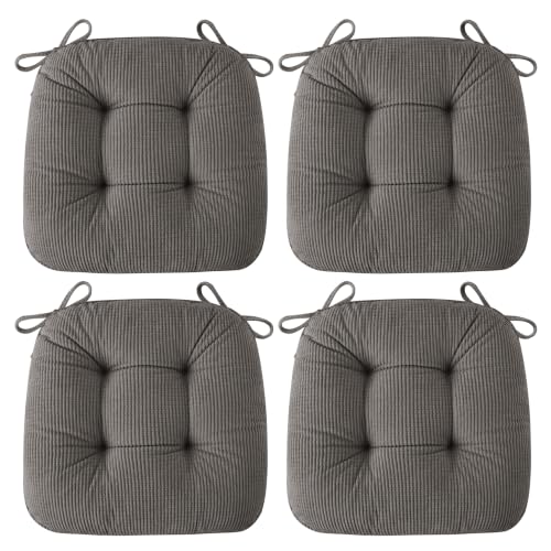 Image of AddGrace Chair Cushions for Dining Chairs 18 x18 4Pcs Dark Grey | 3 Inch Thick, Non-Slip , Indoor Office , with 11 Inch Ties, for Office Workers, Middle-Aged and Older