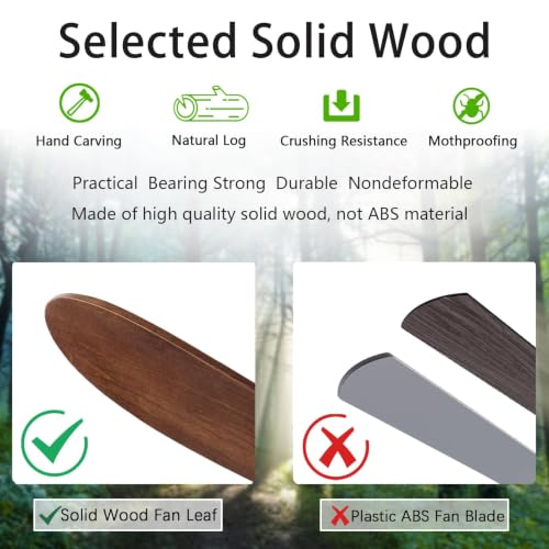 Image of 60 inch Quiet Solid Wood Ceiling Fan, with 6-speed remote control, Black /Walnut