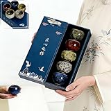 Chinese Tea Cup, Set Unique Glazed Ceramic, Tea Cups High Temperature Fired Chinese Tea Cups Gift Box Set, Japanese Tea Cups, Elegant Oriental Design Five Piece