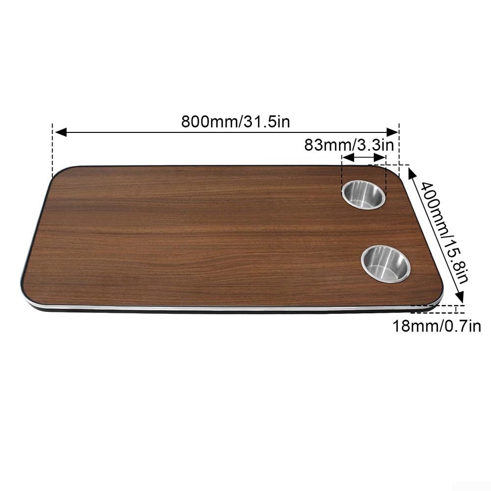 Accessori per portabicchieri per camper, in legno massello, 800 x 400 mm, con 2 portabicchieri in acciaio inossidabile, bordi arrotondati per la sicurezza, per barche, yacht e camper (L-128)