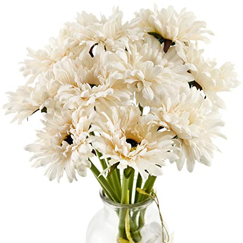 Fiveseasonstuff Gerbera Daisy, Outdoor Artificial Silk Flowers Arrangement & Wedding Bouquet (10 Floral Stems, Champagne Ivory) #TOP29