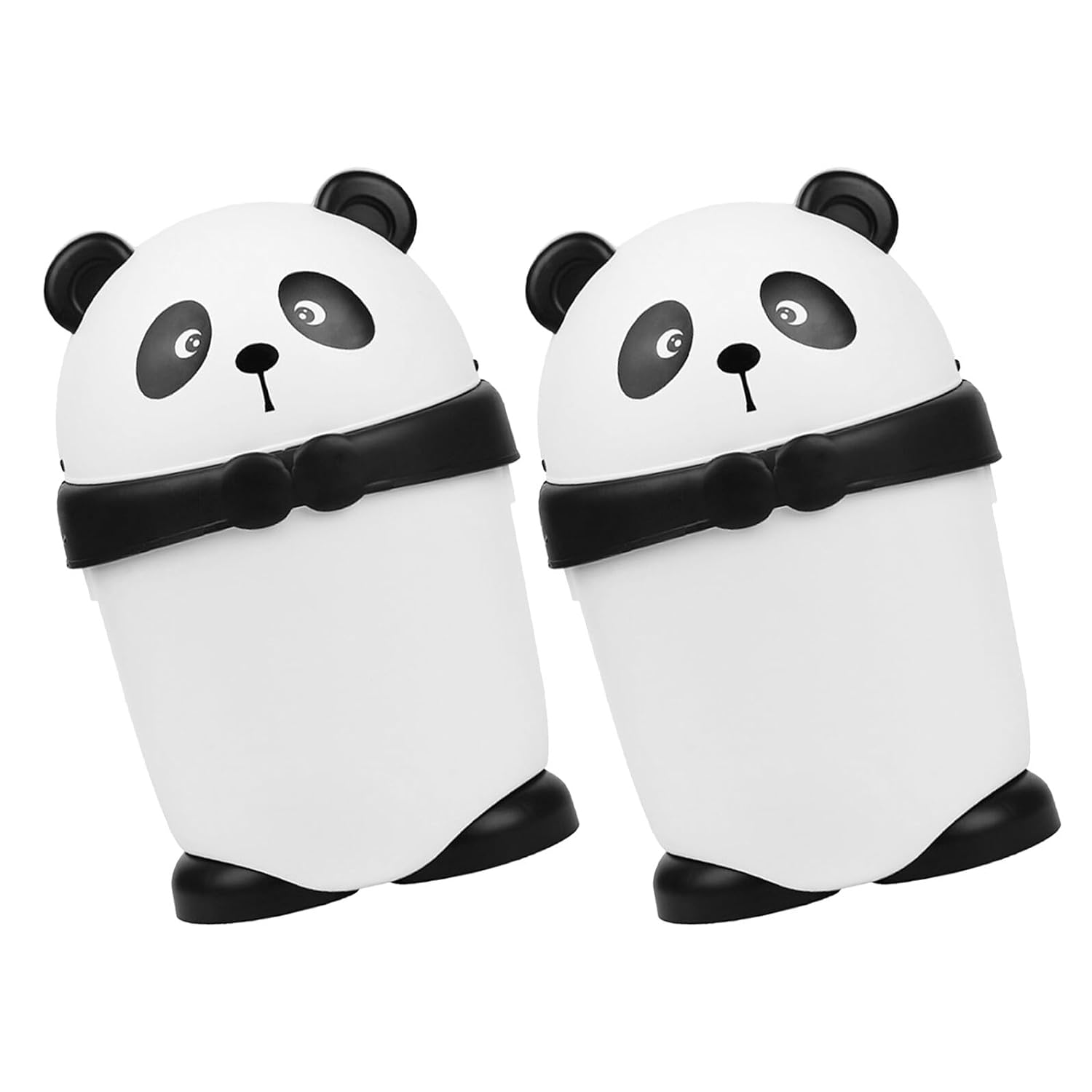 BESPORTBLE 2pcs Cute Panda Trash Bin with Lid, Mini Animal Wastebasket for Kitchen, Bathroom, Bedroom, Desktop Paper Trash Can for Home and Office Use