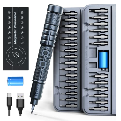 PKEY Electric Screwdriver, with Magnetic Worktable, 28 Precision Magnetic Bits, 3 Gears Torque, Rechargeable Portable Repair Tool Kit for Electronics Laptops Clocks Glasses Camera