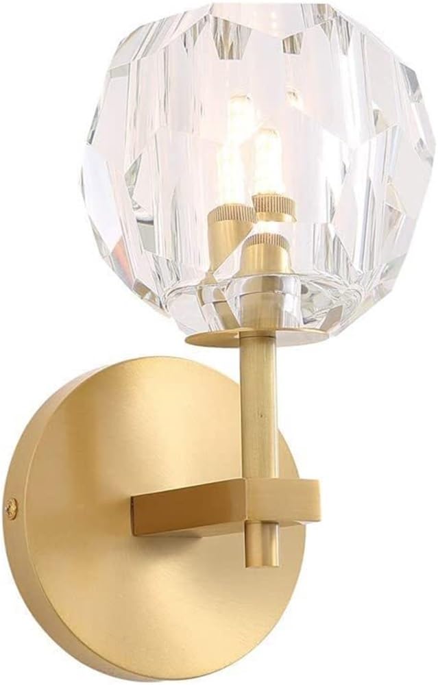 SXECAEPS Modern Crystal Wall Lamp Brushed Gold Finish Sconce Faceted Glass Globe G9 Light for Bedroom Bedside Living Room Study Corridor Entryway Restaurant Mounted