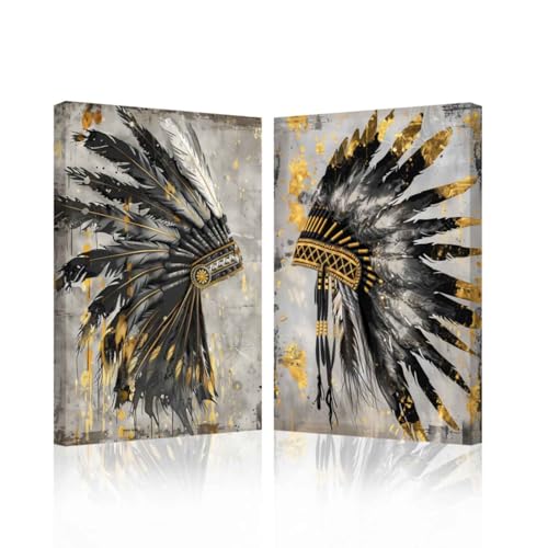 SWQYLB Native American Canvas Wall Art 2 Pieces Indian Chief