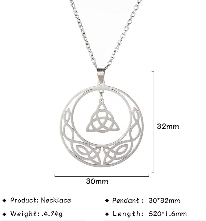 Miniatura 6 de LIKGREAT Collar de triquetra con nudo de la Trinidad Celta Triquetra, nudo celta, collar con colgante de amuleto, joyería de brujería, Acero
