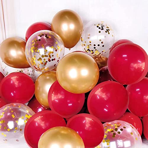 Image of Red Gold Confetti Balloons Garland Arch Kit, 120 PCS 12in 10in 5in Latex Metallic Gold Red Confetti Balloons for Birthday Wedding, Anniversary, Celebrations, Valentine's Day Party Decoratio