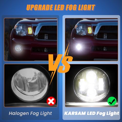 Image of Round LED Fog Lights for 2005-2011 Toyota Tacoma, 2007-2013 Tundra, 2004-2006 Solara, 2008-2015 Sequoia Accessories, Front Bumper Driving Fog lamp Plug and Play DOT Approved Fog Light Assembly