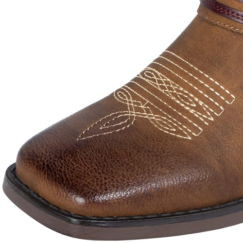 J's.o.l.e Women's Fashion Wide Square Toe Western Cowgirl Cowboy Boots Mid Calf Brown3