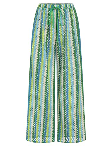 Image of ZAFUL Womens Beach Cover Up Pants Sexy Crochet Drawstring Elastic Boho Swimsuit Cover Up Long Pants Beach Wear